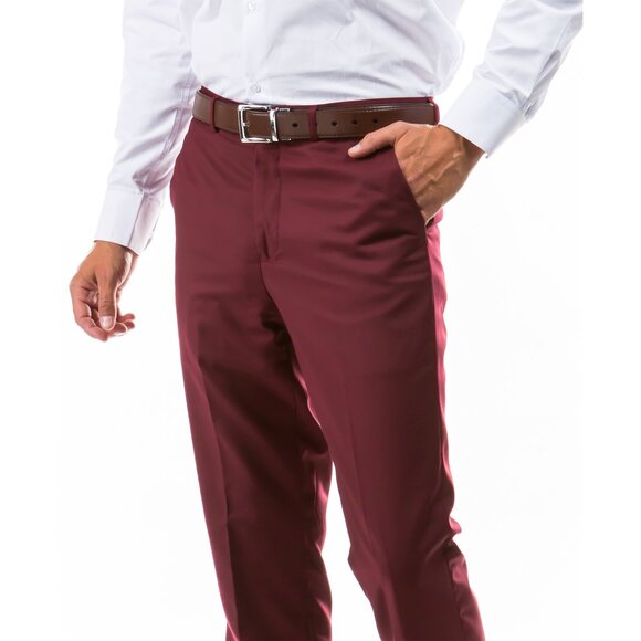 Azzuro Men's 3-Pack of Burgundy Dress Pants (Unhemmed/Open Bottom) - Picture 4 of 4